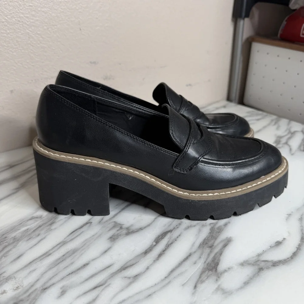 Dolce Vita Tammy Black Platform Loafers Women 9 Lug Sole Chunky Heel Y2K Gothic